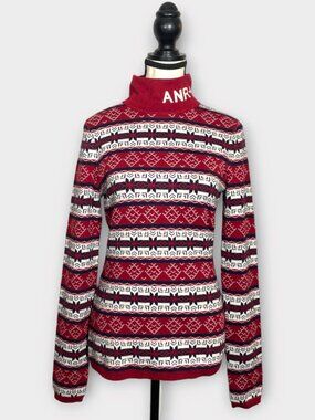 Alp N Rock ANR+ Alvina Mock Neck Sweater Womens M Red Navy Ski Nordic